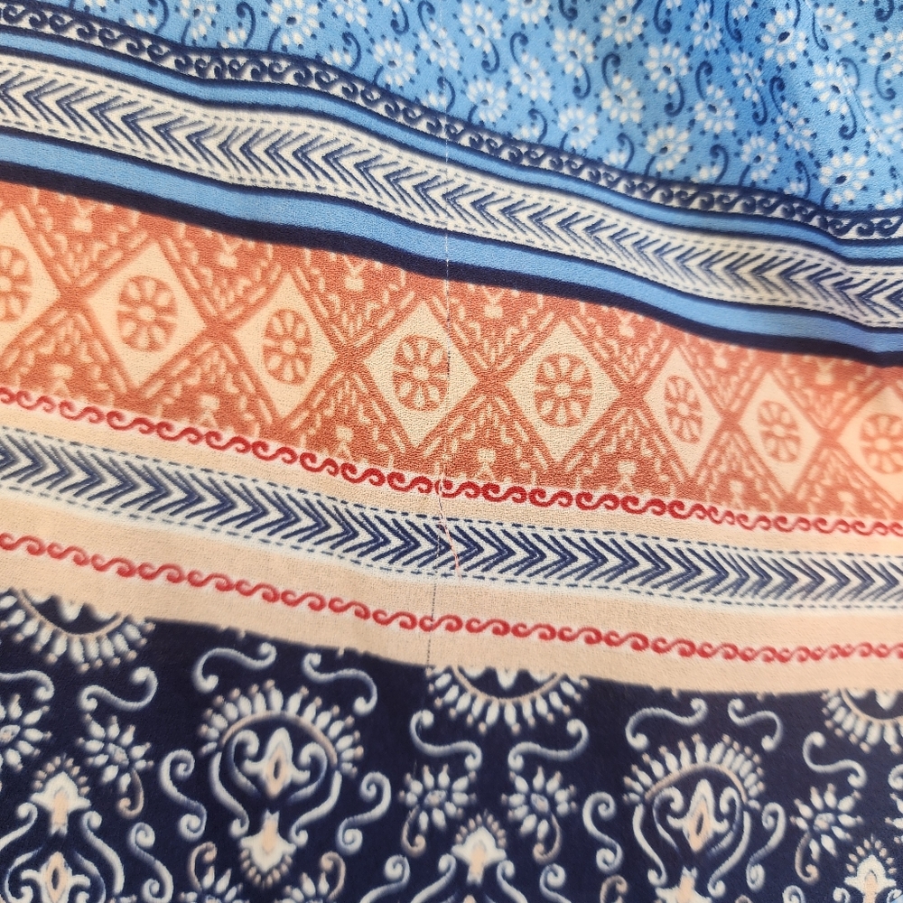 Liz Claiborne Blue Mixed Print Sleeveless Wrap Blouse Boho V-Neck Top Large L - Picture 10 of 14